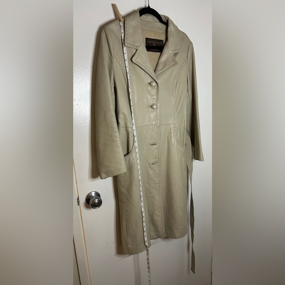 Vintage Taupe/Beige Leather Belted Trench Coat 24K by Dan di Modes Size S/M - Picture 16 of 16